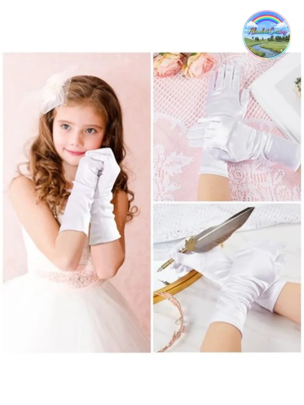 12 Pairs Girls Satin Gloves Dress Up Long Gloves for Wedding Party